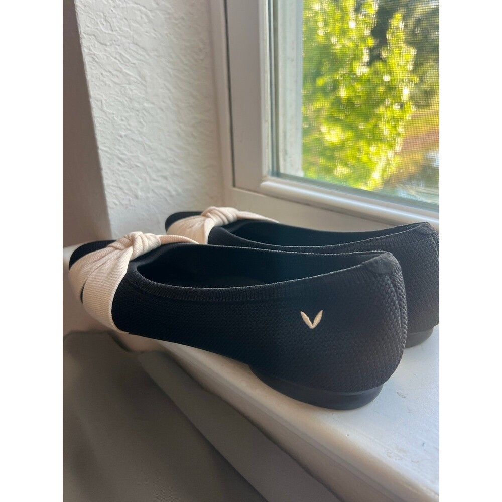 VIVAIA Bibi Almond Toe Knotted Bow Tie Flat Shoes in Black & Cream Women’s 38.5 - Picture 5 of 12